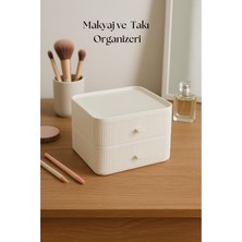 Karahanbey 2 Katlı Çekmeceli Makyaj Organizeri & Çok Amaçlı Düzenleyici Beyaz