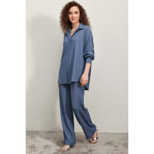 buğrahayalin Kadın Gömlek Yaka Oversize Indigo Ikili Takım