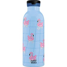 Mamawata Flamingos Pipetli Çocuk Termos Matara 470 ml Paslanmaz Çelik Sızdırmaz Yalıtımlı Suluk