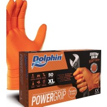 LesaMed Dolphin Powergrip Ekstra Kalın Turuncu Nitril Eldiven Elmas Dokulu Xl 50 Adet x 20 Paket -