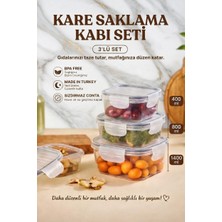 Genchome Homeware 3’lü Kare Saklama Kabı Seti 400-800-1400 ml | Bpa Free Sızdırmaz Contalı Kapaklı Gıda Kabı