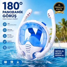 Multizone Tam Yüz Şnorkel Maske Full Face Dalış Gözlüğü Çift Tüplü 180° Panoramik Dry Top Anti Fog (S-M) (L-XL) Beden