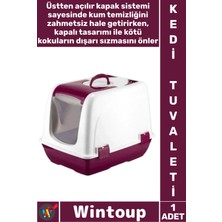 Wintoup #kedituvaleti Üstten Açılır Koku Önleyen Pratik Şeffaf Kapılı Yavru Küçük Kapalı Kedi Tuvaleti Bordo