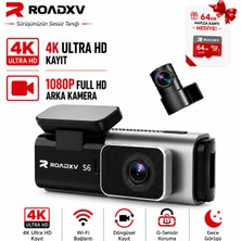 ROADXV S6 4K (3840*2160P), Wifi Araç Kamerası, 170° Geniş Açı, Gece Görüş, G-Sensör, Loop Kayıt, Arka Kameralı, Park Modu (Hardwire) Bağlantı Kitli, 64GB SD Kart Hediyeli