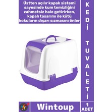 Wintoup #kedituvaleti Üstten Açılır Koku Önleyici Pratik Şeffaf Kapılı Yavru Küçük Kapalı Kedi Tuvaleti Mor