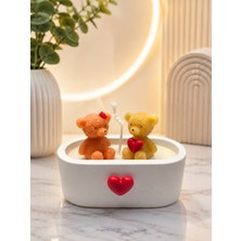 Masal Tedarik Çift Ayıcıklı & Kalp Detaylı Dekoratif Mum