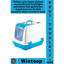 Wintoup #kedituvaleti Üstten Açılır Koku Önleyici Pratik Şeffaf Kapılı Yavru Küçük Kapalı Kedi Tuvaleti Mavi