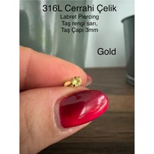 Bylin 316L Cerrahi Çelik Gold Taşlı, Gold Labret Piercing (Taş Çapı 3mm)-1 Adet