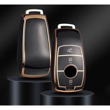 Mercedes C, E, S, G Class Amg Smart Uyumlu 3 Düğmeli Silikon Anahtar Kumanda Kılıfı Nano Siyah  Gold