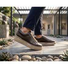 Luciano Bellini Kahverengi Hakiki Deri Erkek Sneakers Ayakkabı