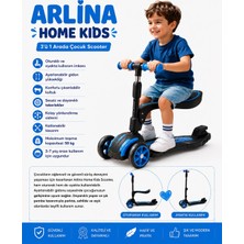 Arlina Home Kids Combo Oturaklı 3 Tekerlekli Katlanabilir LED Işıklı Scooter Mavi