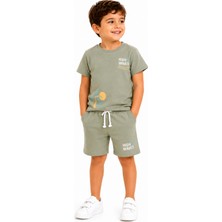 Tucan Kids Erkek Çocuk Yazlık %100 Pamuk Tişört ve Şort Takımı Açık Haki Yeşil 2'li Takım 2-3-4-5 Yaş