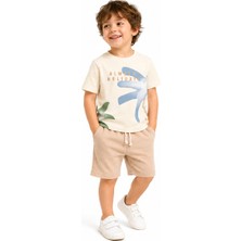 Tucan Kids Erkek Çocuk Yazlık Tişört ve Şort Takımı %100 Pamuk Bej 2'li Takım 2-3-4-5 Yaş