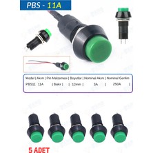 Fano(5 ADET)12MM 250V 3A Yeşil Basmalı PBS-11B Kendiliğinden Kilitlenmeyen Açma/kapama Düğme Anahtar