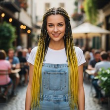 MiraLive Afrika Örgüsü ve Rasta Için Sentetik Ombreli Saç - Siyah / Sarı