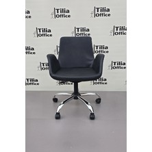 Tiliaoffice Maki Kuaför Çalışma Koltuğu - Siyah | Deri | Krom Yonca Tekerlekli Ayak