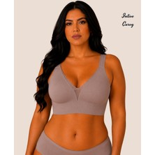 Intive Lingerie Intive Curvy Önü Transparan Güpür Dantelli V Yaka Dikişsiz Büyük Beden Sütyen (Xl-4xl)
