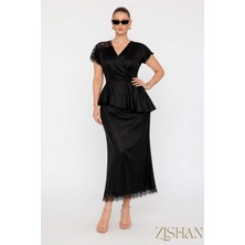 Saten Peplum Dantel Detaylı Etek Bluz Ikili Büyük Beden Takım | 44-46-48-50 Beden 8402