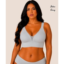 Intive Lingerie Intive Curvy Önü Transparan Güpür Dantelli V Yaka Dikişsiz Büyük Beden Sütyen (Xl-4xl)