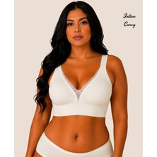 Intive Lingerie Intive Curvy Önü Transparan Güpür Dantelli V Yaka Dikişsiz Büyük Beden Sütyen (Xl-4xl)