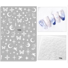 Aba Nails Beyaz Ay Yıldız Dizayn Tırnak Sticker Tırnak Etiketi Nail Art JO-1006