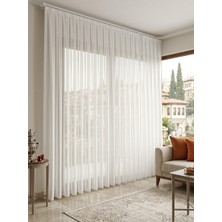 Demor Home Ağır Gramajlı 1'e 3 Sık Pile Bambu Tül Perde Premium Dökümlü Görünüm Kornişe Hazır