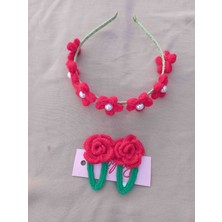  home çocuklar ıçin örgü taç ve çıt çıt toka 2 li set kırmızı renk