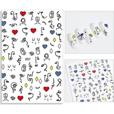 Aba Nails Sanatsal Yüz ve Çizgiler Tırnak Sticker Tırnak Etiketi Nail Art JO-897