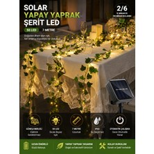 Deconitte Solar Yapay Yaprak Şerit LED 7 Metre 50 Led, Güneş Enerjili Sarmaşık Dekoratif Aydınlatma, Balkon Bahçe Duvar Süs Lambası