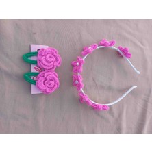  home çocuklar ıçin çiçek modeli örgü taç ve çıt çıt toka pembe renk