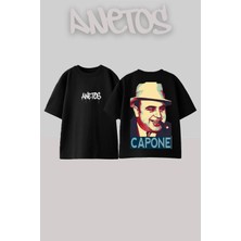 Anetos Al Capone Tasarım Sırt Baskılı Pamuk Siyah Oversize T-Shirt