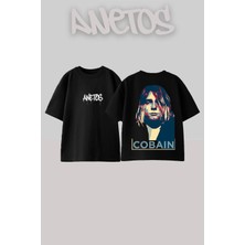 Anetos Kurt Cobain 1 Tasarım Sırt Baskılı Pamuk Siyah Oversize T-Shirt