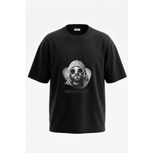 Anetos Kurt Cobain_1 Tasarım Sırt Baskılı Pamuk Siyah Oversize T-Shirt