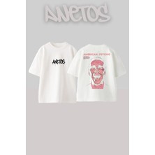 Anetos American Psycho Gülme  Sigma Series Sırt Baskılı Oversize Beyaz T-Shirt