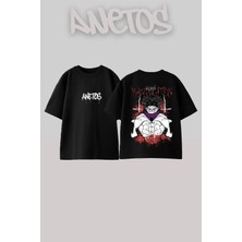 Anetos Suguru Geto Tasarım Sırt Baskılı Pamuk Siyah Oversize T-Shirt