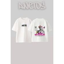 Anetos Tupac Shakur 1 Tasarım Sırt Baskılı Pamuk Beyaz Oversize T-Shirt
