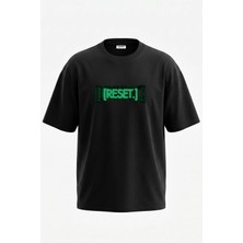 Anetos Matrix Reset Tasarım Sırt Baskılı Pamuk Siyah Oversize T-Shirt