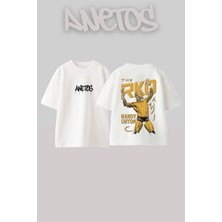 Anetos Randy Orton 1 Tasarım Sırt Baskılı Pamuk Beyaz Oversize T-Shirt