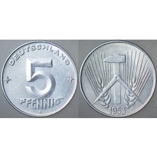 Banknoting Doğu Almanya 5 Pfennıg 1953 E. Ddr. Çilaltı.