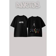 Anetos Wine Claw Tasarım Sırt Baskılı Pamuk Siyah Oversize T-Shirt