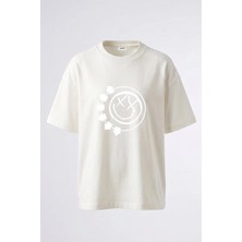 Anetos Blink 182 Tasarım Sırt Baskılı Pamuk Beyaz Oversize T-Shirt