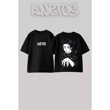 Anetos Yuta Okkostu Tasarım Sırt Baskılı Pamuk Siyah Oversize T-Shirt