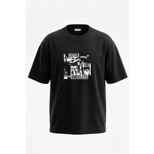 Anetos Protesto Sanati Tasarım Sırt Baskılı Pamuk Siyah Oversize T-Shirt