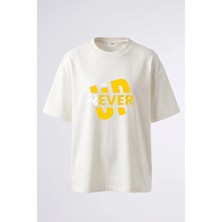 Anetos Never Give Up Tasarım Sırt Baskılı Pamuk Beyaz Oversize T-Shirt