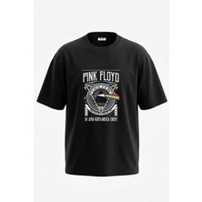 Anetos Pink Floyd Dark Side Moon Tasarım Sırt Baskılı Pamuk Siyah Oversize T-Shirt