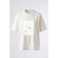 Anetos Red Hot Chili Peppers Tasarım Sırt Baskılı Pamuk Beyaz Oversize T-Shirt