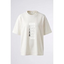 Anetos Again Grunge Tasarım Sırt Baskılı Pamuk Beyaz Oversize T-Shirt