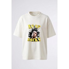 Anetos Asap Rocky Tasarım Sırt Baskılı Pamuk Beyaz Oversize T-Shirt