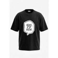 Anetos Nah Id Win Tasarım Sırt Baskılı Pamuk Siyah Oversize T-Shirt