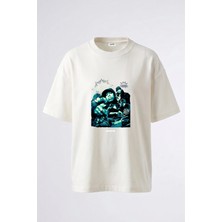 Anetos Gang Starr Tasarım Sırt Baskılı Pamuk Beyaz Oversize T-Shirt